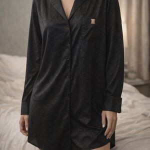 Savage x Fenty Black Logo Sleep Shirt Nightgown XL Oversized Satin Lounge Pajama